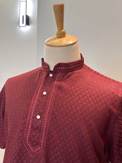 SM1025-18-10 Dark Red Short Cotton Blend Kurta
