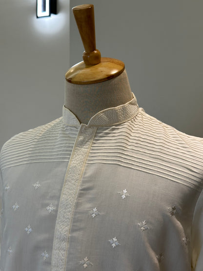 SM0326-06-03 White with Embroidery Floral Soft Cotton Blend Kurta Set