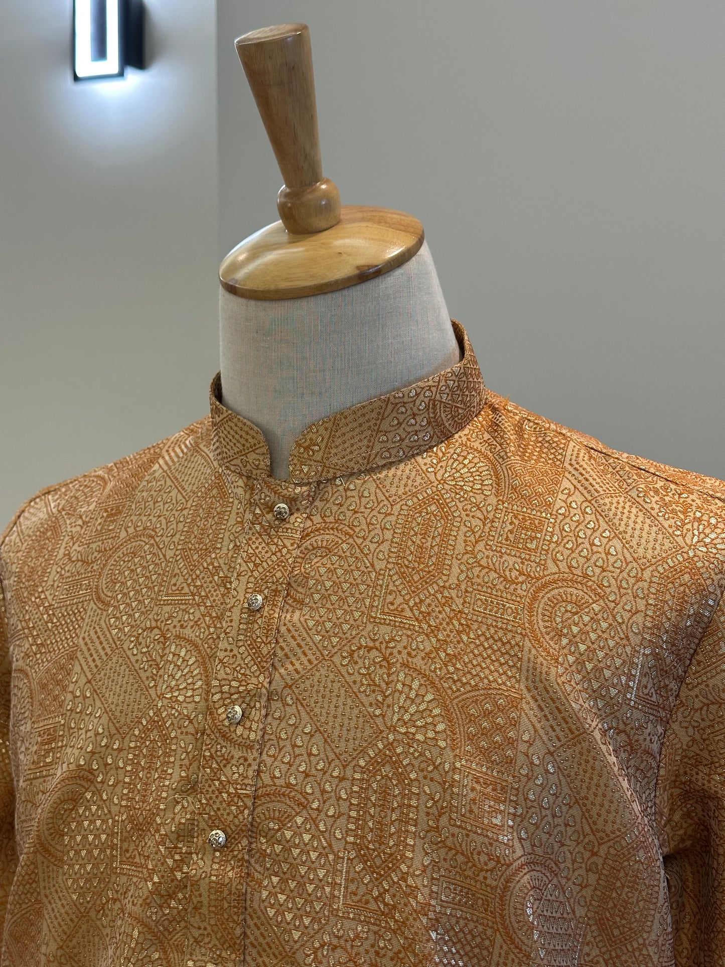 SM0526-02-06 Orange & Gold Silk Blend Kurta with Cotton Lining Kurta Set