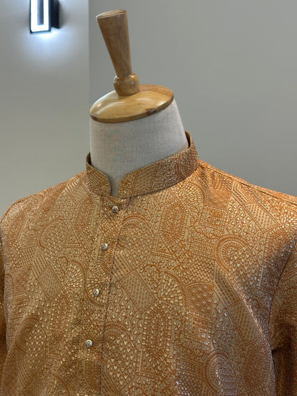 SM0526-02-06 Orange & Gold Silk Blend Kurta with Cotton Lining Kurta Set