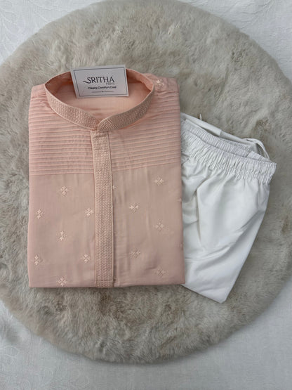 SM0326-06-02 Light Pink with Embroidery Floral Soft Cotton Blend Kurta Set