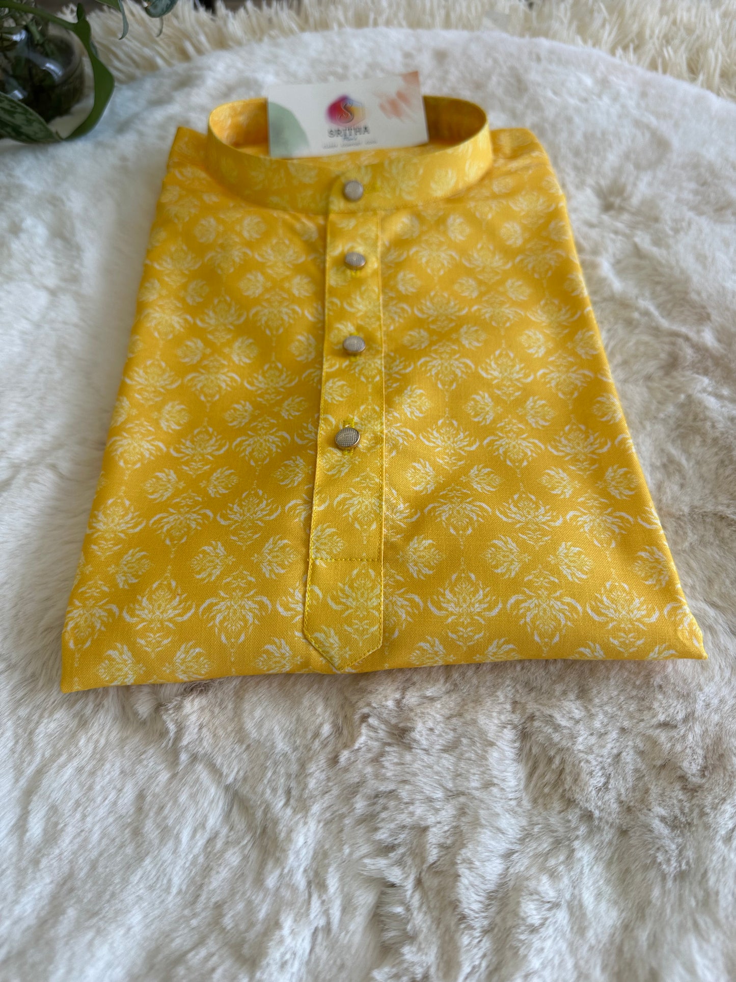 SM0224-01-02 Yellow & White Solid Cotton Kurta