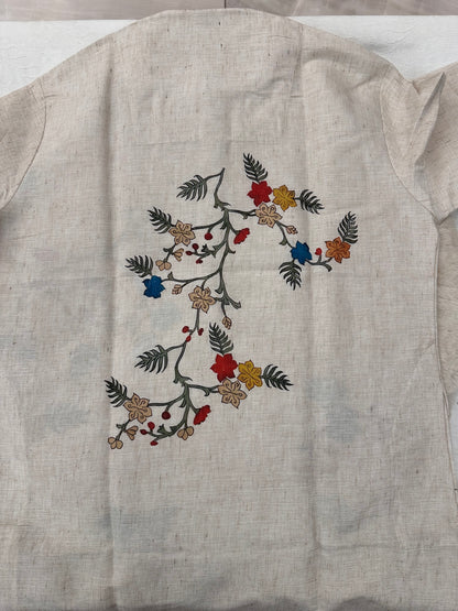 SM0226-01-02 Beige With Blue Orange Floral Cotton Linen Kurta Set