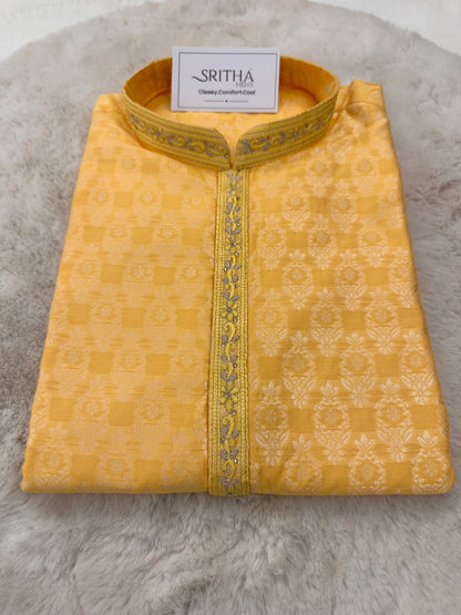 SM0126-02-02 Yellow Jacquard with Cotton Lining Set