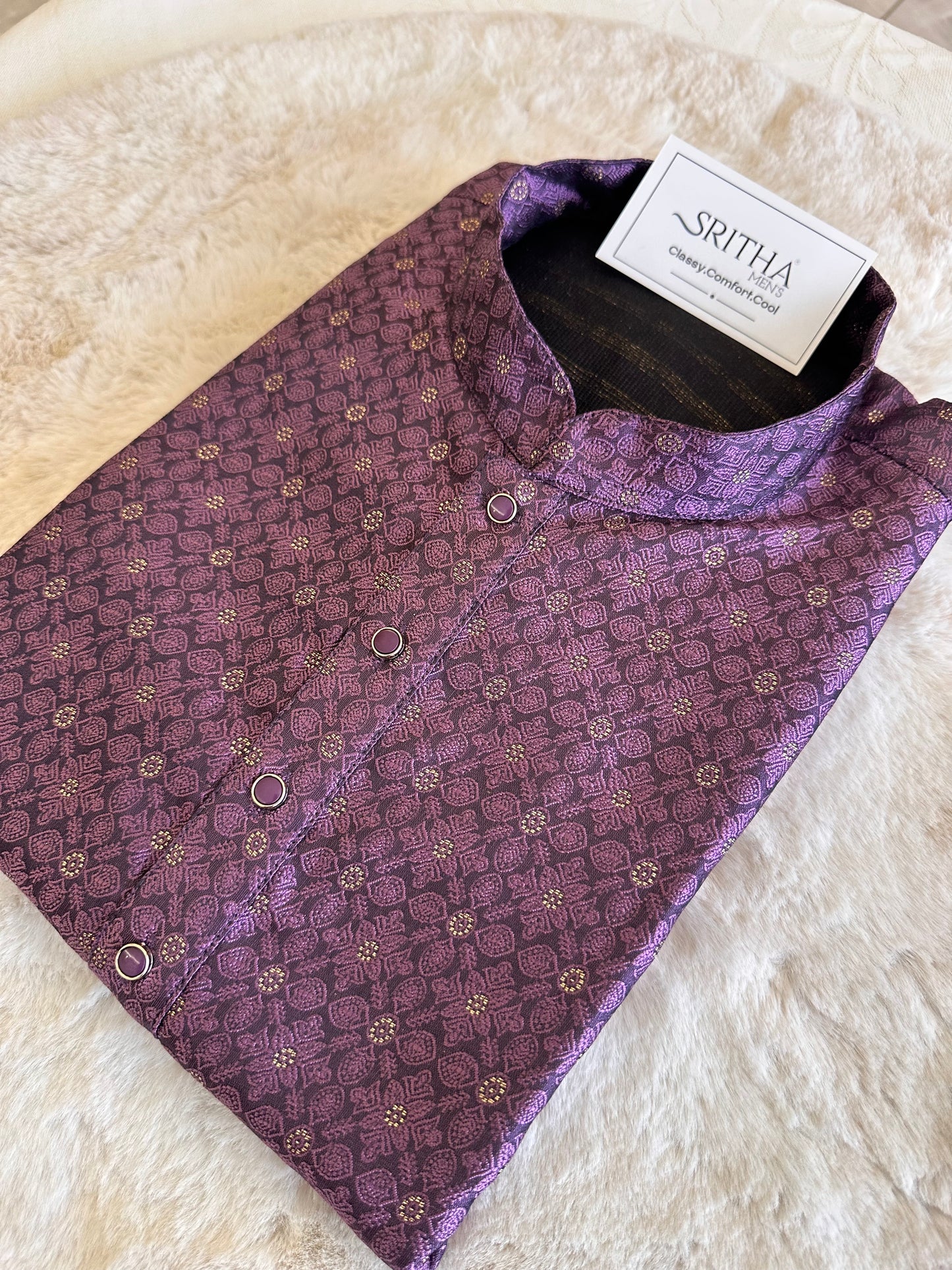 SM1125-02-11 Purple & Gold Jacquard Silk with Lining Kurta Set