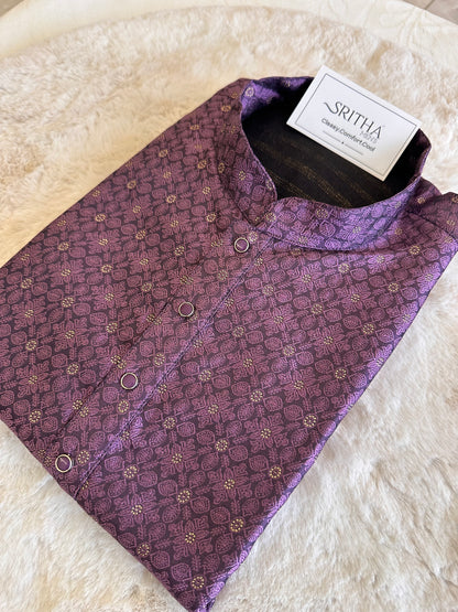 SM1125-02-11 Purple & Gold Jacquard Silk with Lining Kurta Set