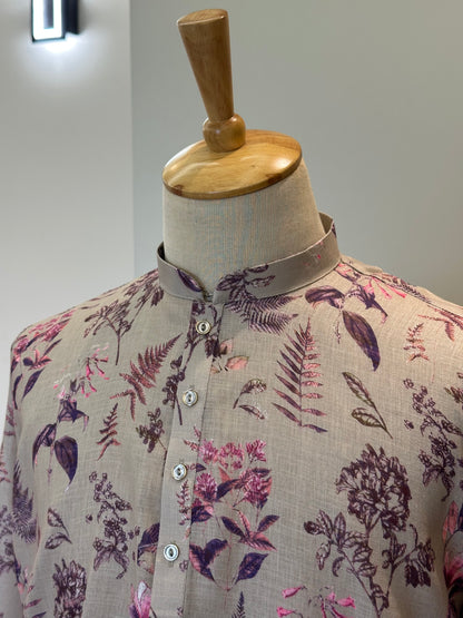 SM0626-01-02 Beige & Purple Design Printed Linen Blend Kurta