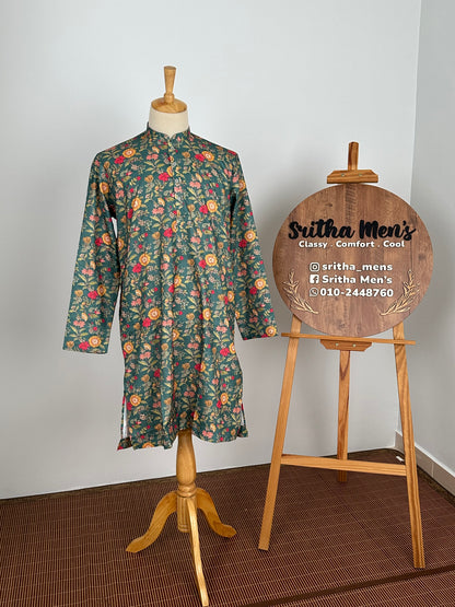 SM0826-01-07 Dark Green Floral Soft Cotton Kurta