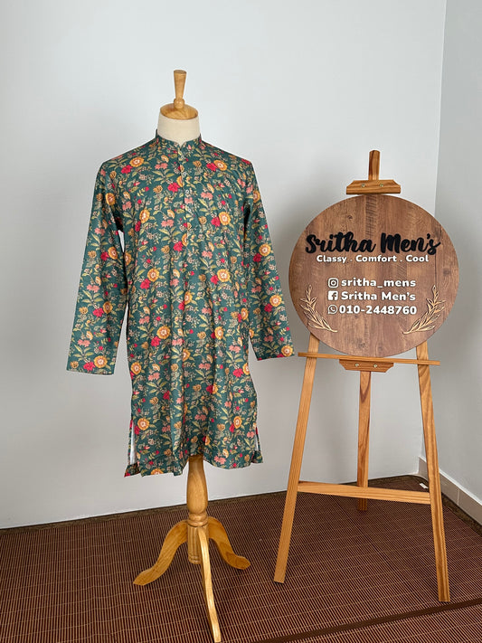 SM0826-01-07 Dark Green Floral Soft Cotton Kurta