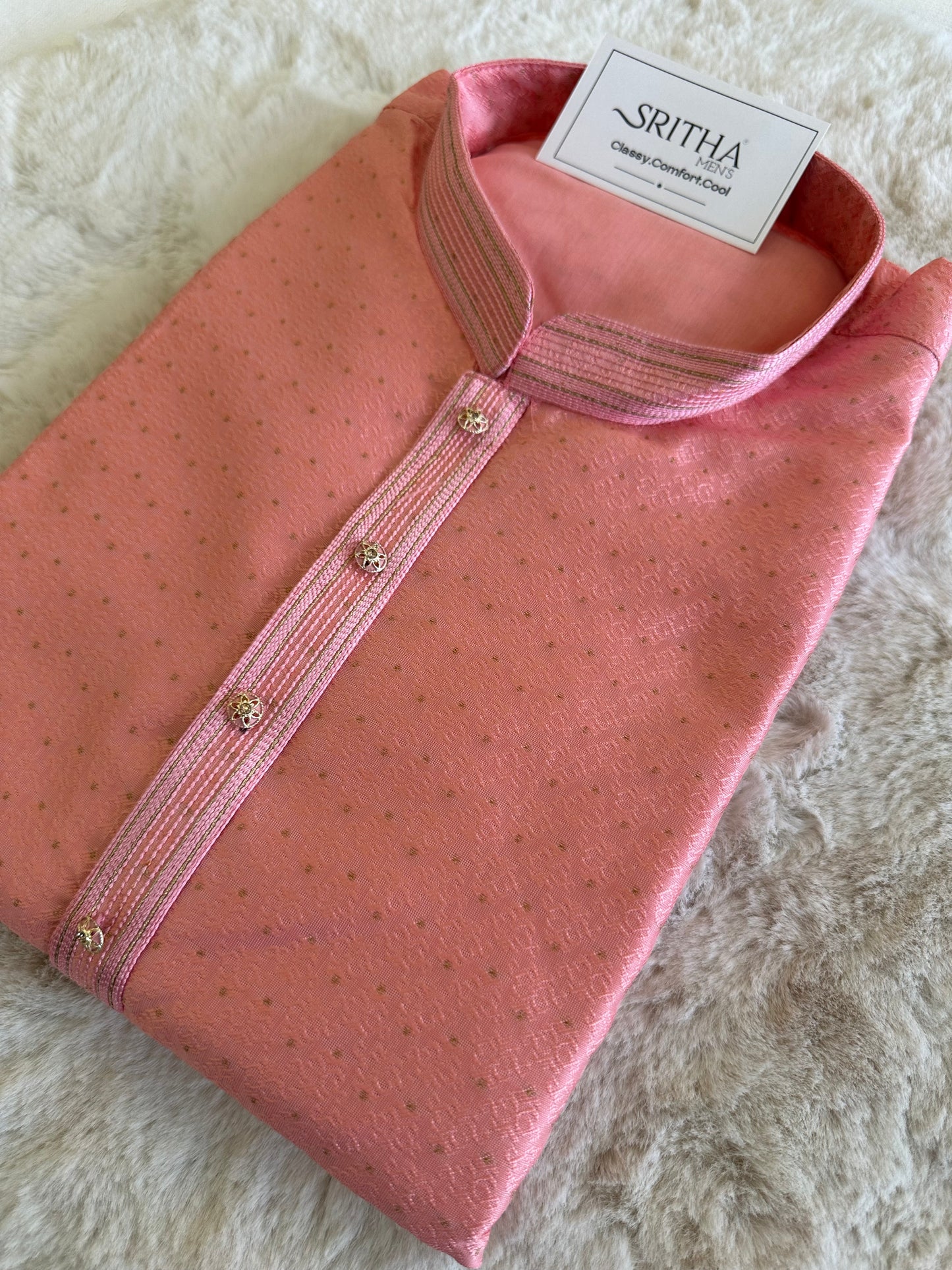 SM0825-02-05 Pink Jacquard With Full Cotton Lining Kurta Set