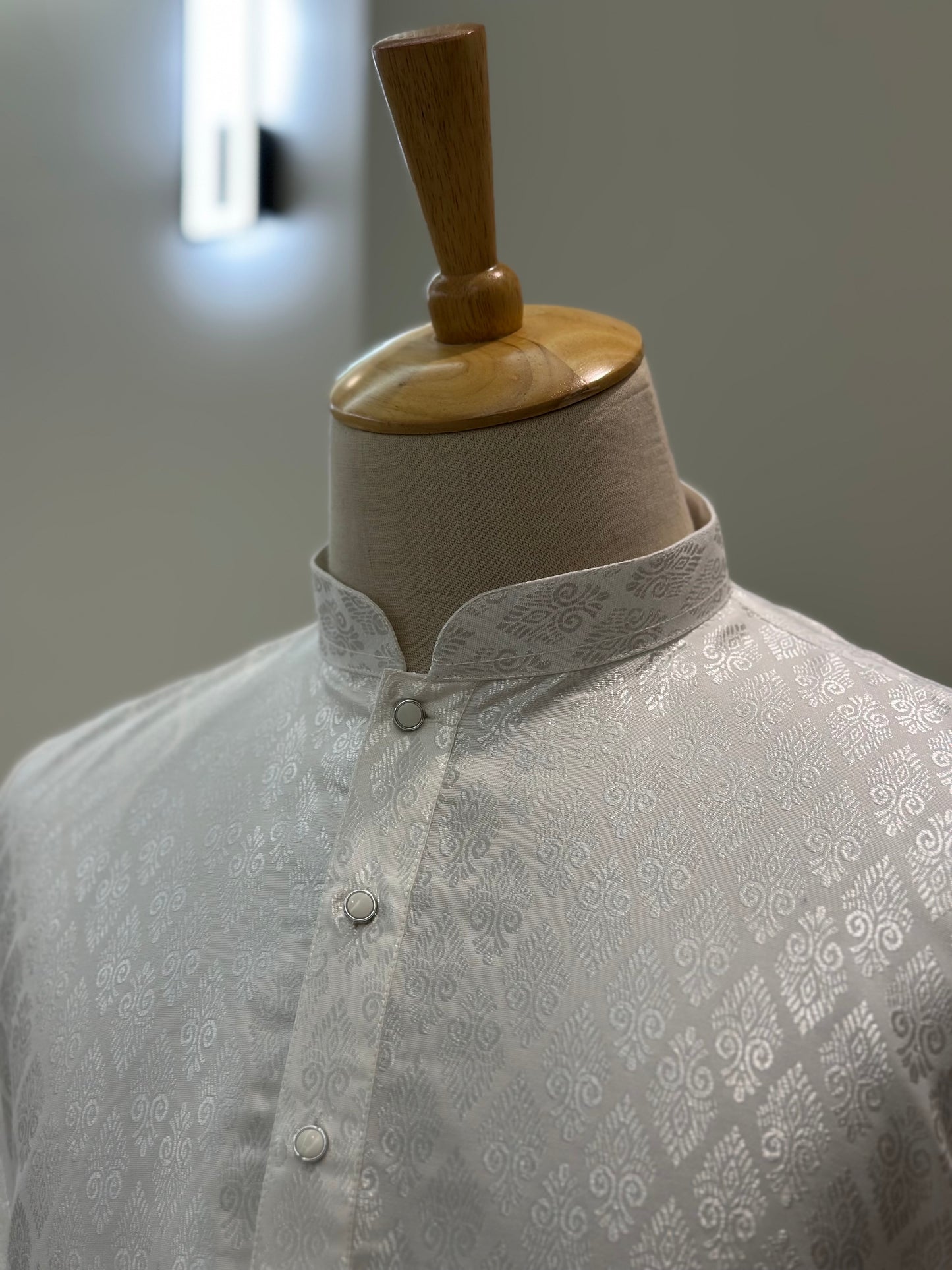 SM0525-02-21 White & Silver Soft Silk Blend Kurta Set