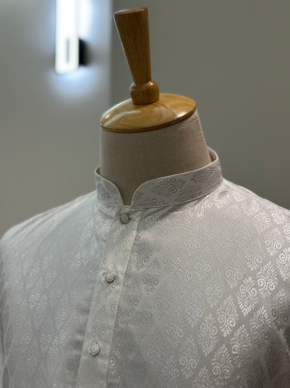 SM0525-02-21 White & Silver Soft Silk Blend Kurta Set