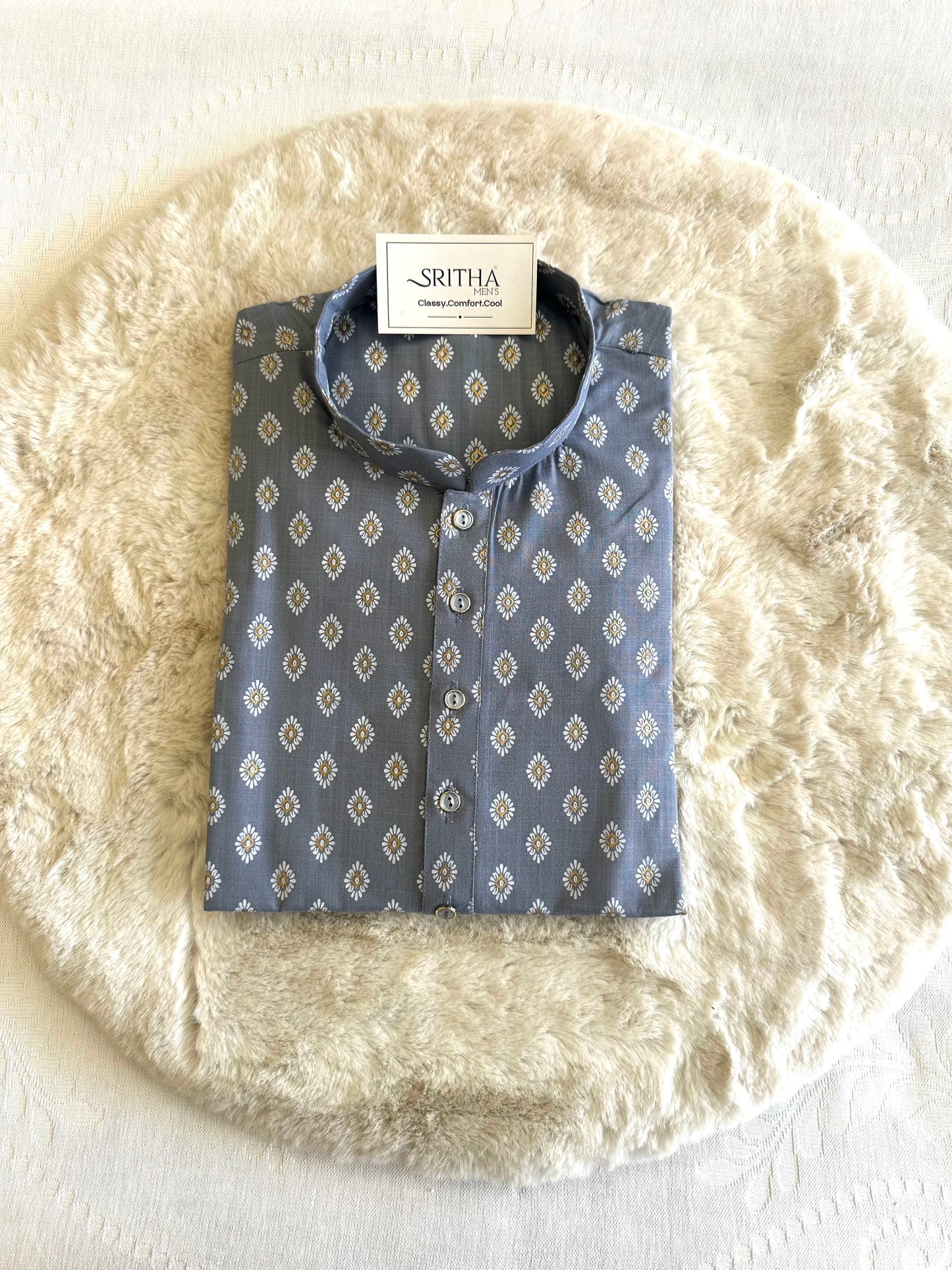 SM0526-01-01 Grey & White Printed Cotton Kurta