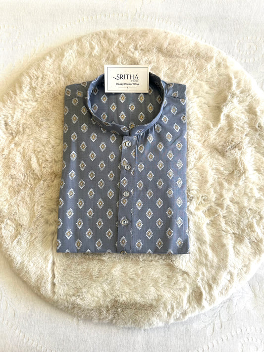 SM0526-01-01 Grey & White Printed Cotton Kurta
