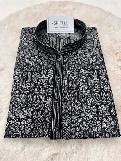 SM1225-01-13 Black & White Soft Cotton Silk Kurta