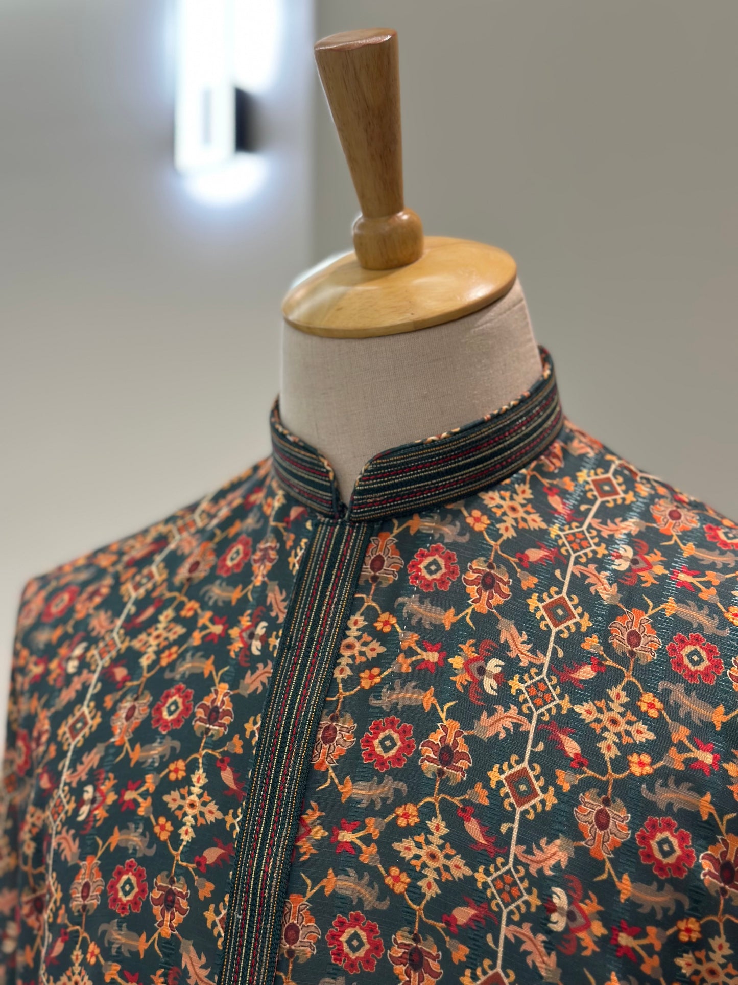 SM0925-01-01 Dark Green Floral Soft Cotton Silk Kurta