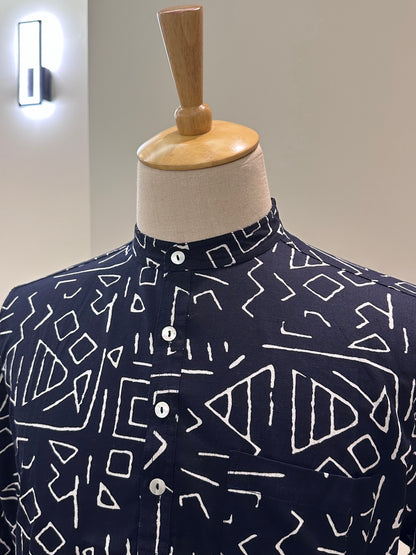 SM0525-15-08 Black & White Long Sleeve Short Cotton Kurta