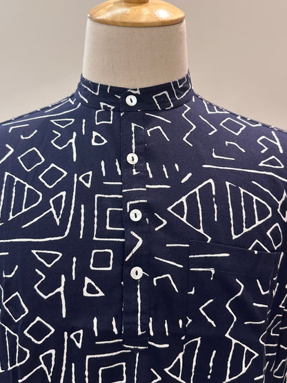 SM0525-15-08 Black & White Long Sleeve Short Cotton Kurta