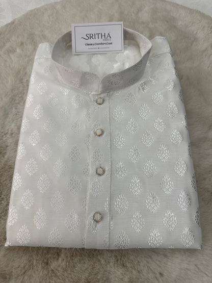 SM0526-02-01 White & Silver Soft Silk Blend Kurta Set