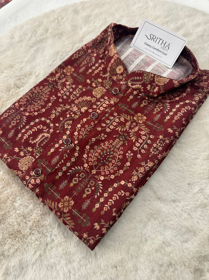 SM1125-02-04 Maroon Red Soft Silk Blend Kurta Set