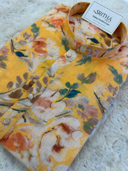 SM0825-01-02 Yellow Floral Cotton Kurta