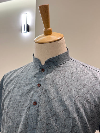 SM0925-18-15 Denim Blue Solid Cotton Short Kurta