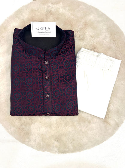 SM0626-02-09 Navy Base with Maroon Shade Kurta Set