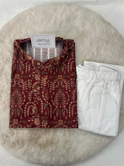 SM1125-02-04 Maroon Red Soft Silk Blend Kurta Set
