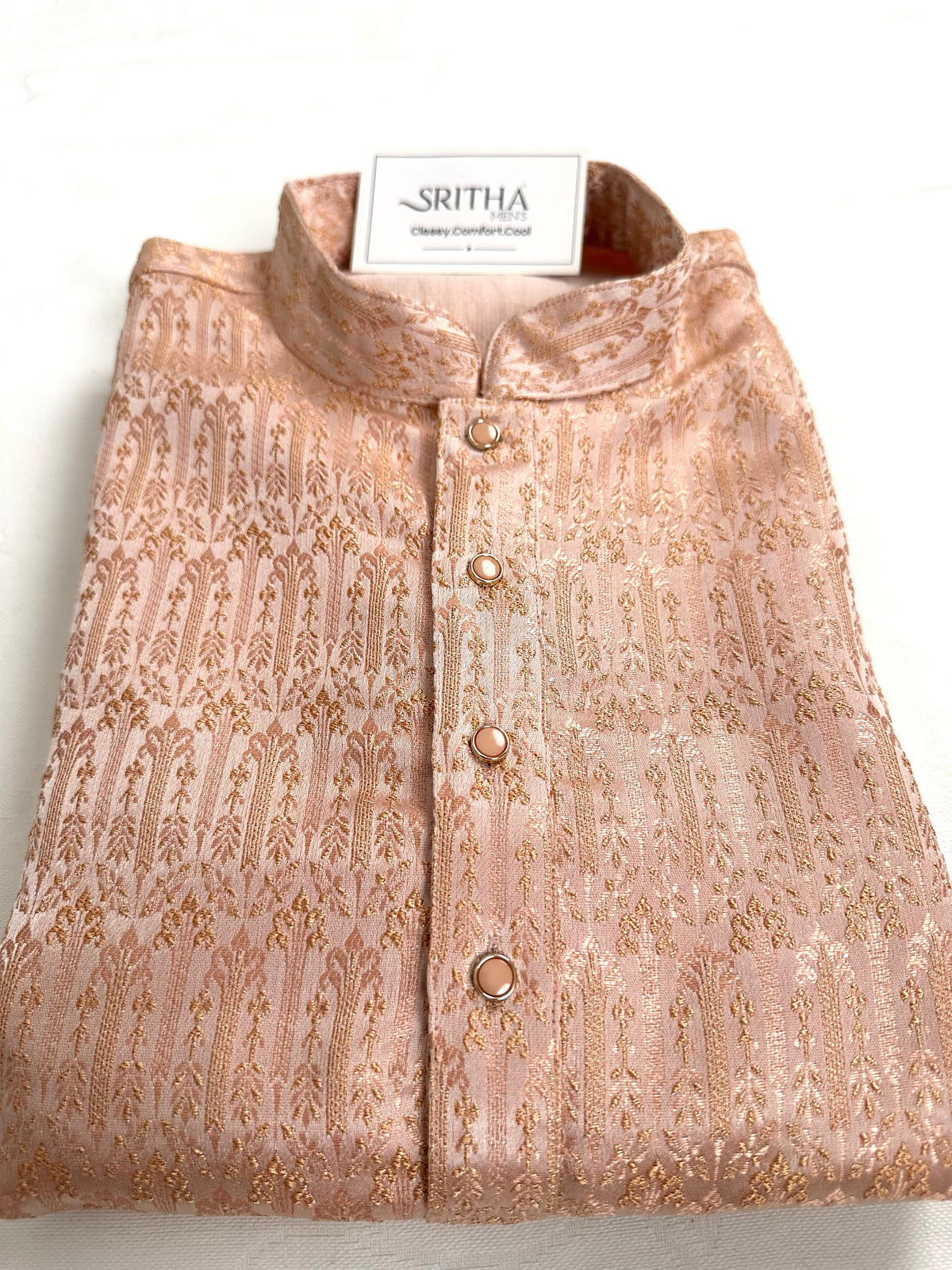 SM0826-02-11 Peach Orange Embossed Jacquard Silk Blend Kurta Set