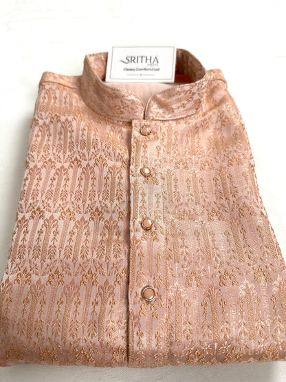 SM0826-02-11 Peach Orange Embossed Jacquard Silk Blend Kurta Set