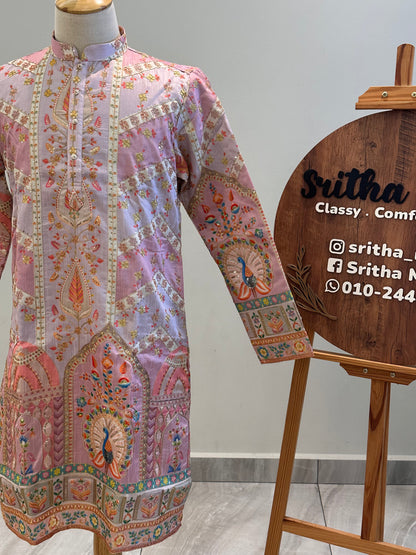 SM0326-02-05 Liliac Pink Heavy Work Silk Blend with Cotton Lining Kurta Set