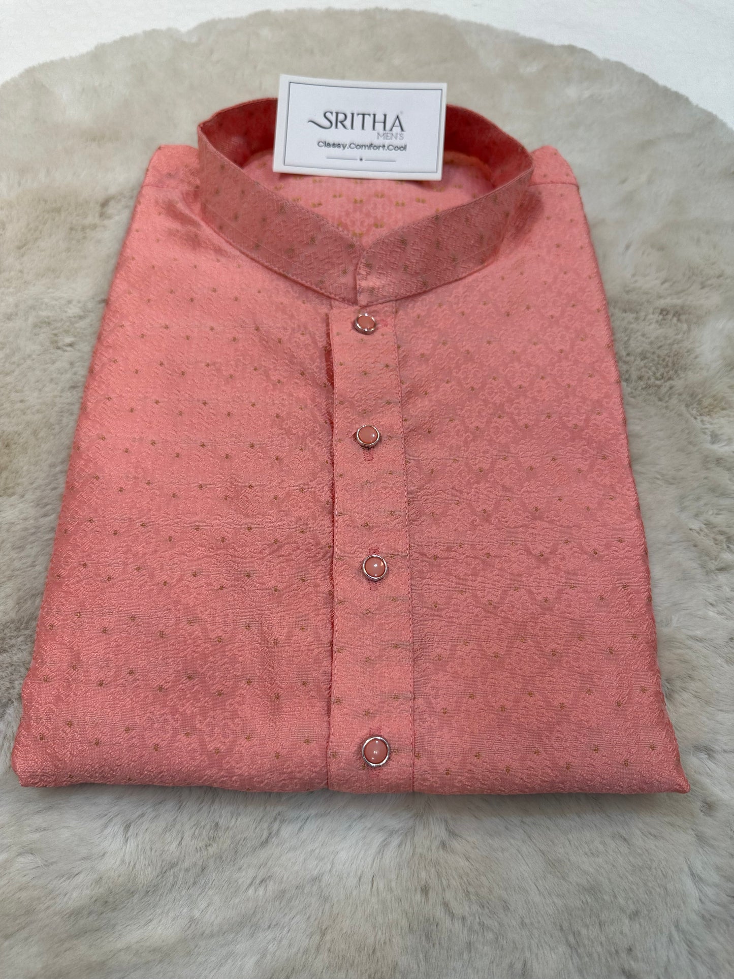 SM0626-02-11 Pink & Gold Silk Blend Kurta Set
