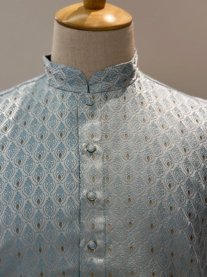SM1125-02-08/18 Sky Blue Blue & Gold Soft Jacquard Kurta Set