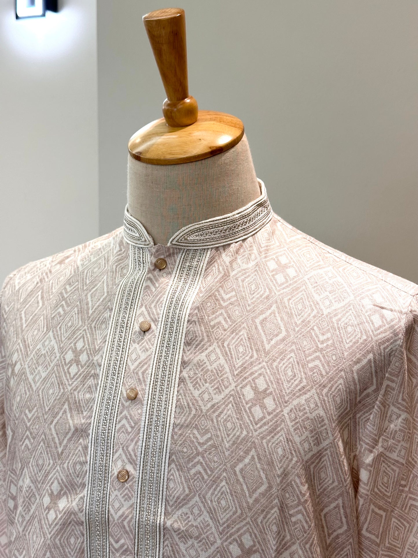 SM0326-06-06 Off White & Light Brown Soft Cotton Blend Kurta Set