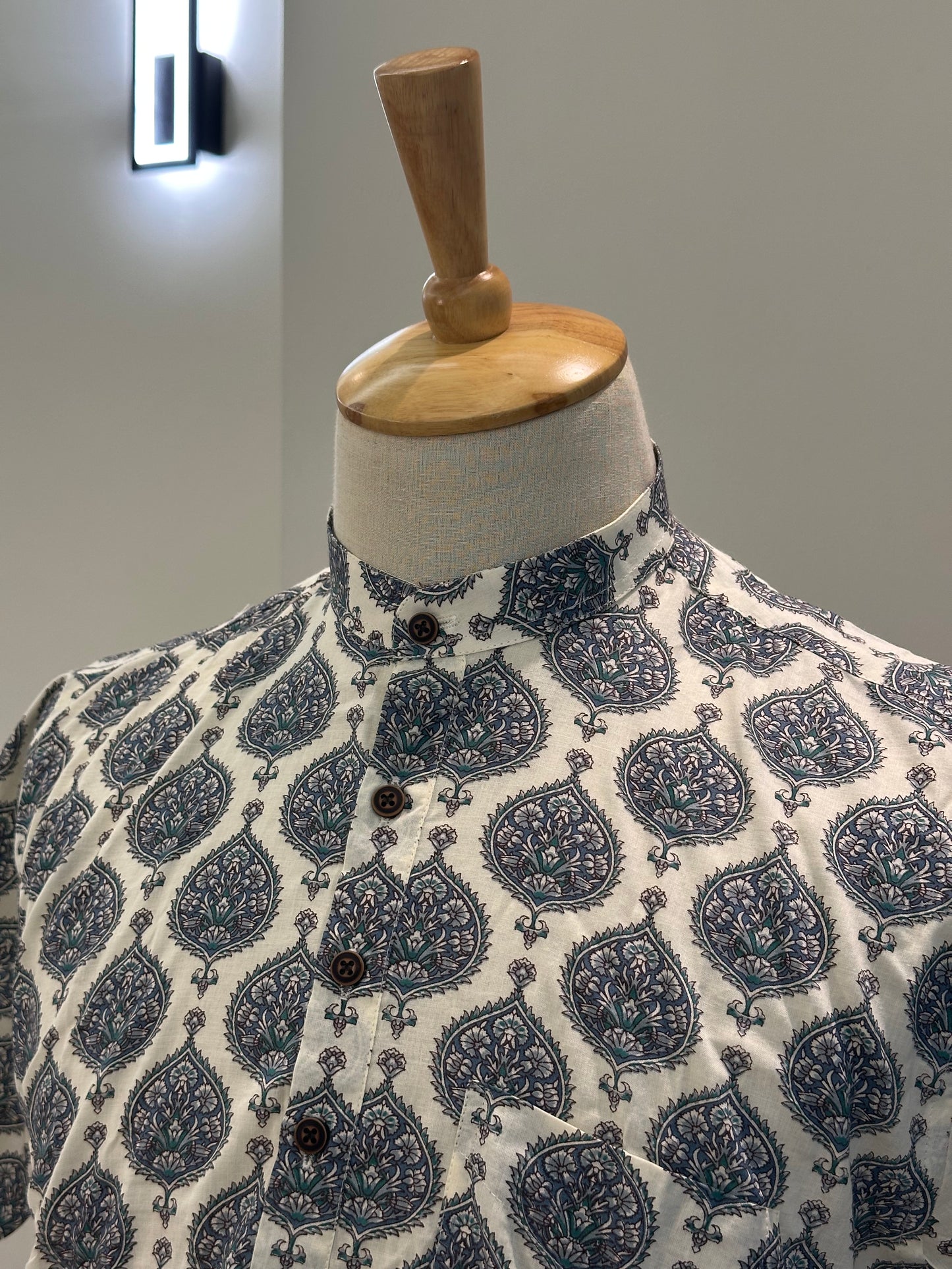 SM0326-16-03 White Base Mandala Print Short Cotton Kurta