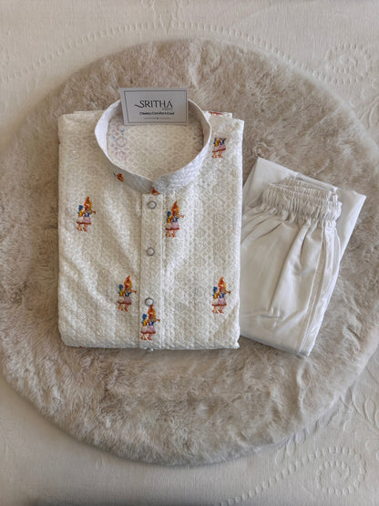 SM1125-02-19 White Wedding Design Cotton Kurta Set