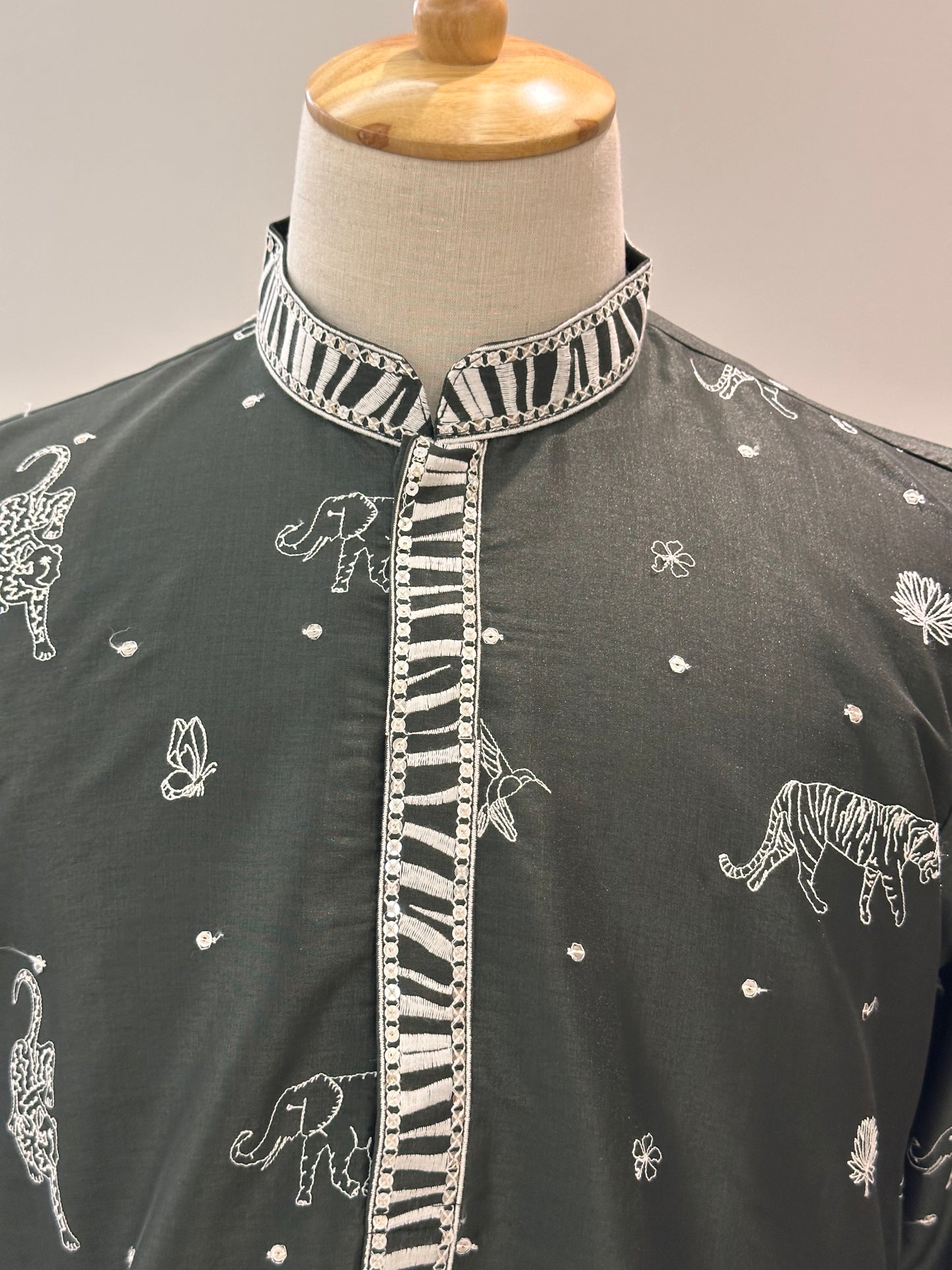 SM1125-02-07 Olive Green with Thread work Cotton Blend Kurta Set