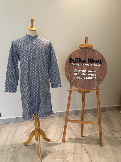 SM0526-01-01 Grey & White Printed Cotton Kurta