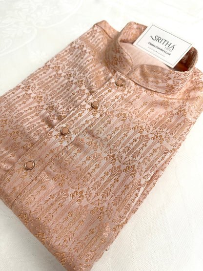 SM0826-02-11 Peach Orange Embossed Jacquard Silk Blend Kurta Set