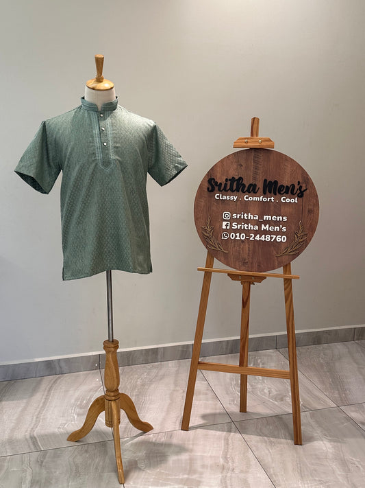 SM0126-18-02 Steel Green Short Cotton Blend Kurta