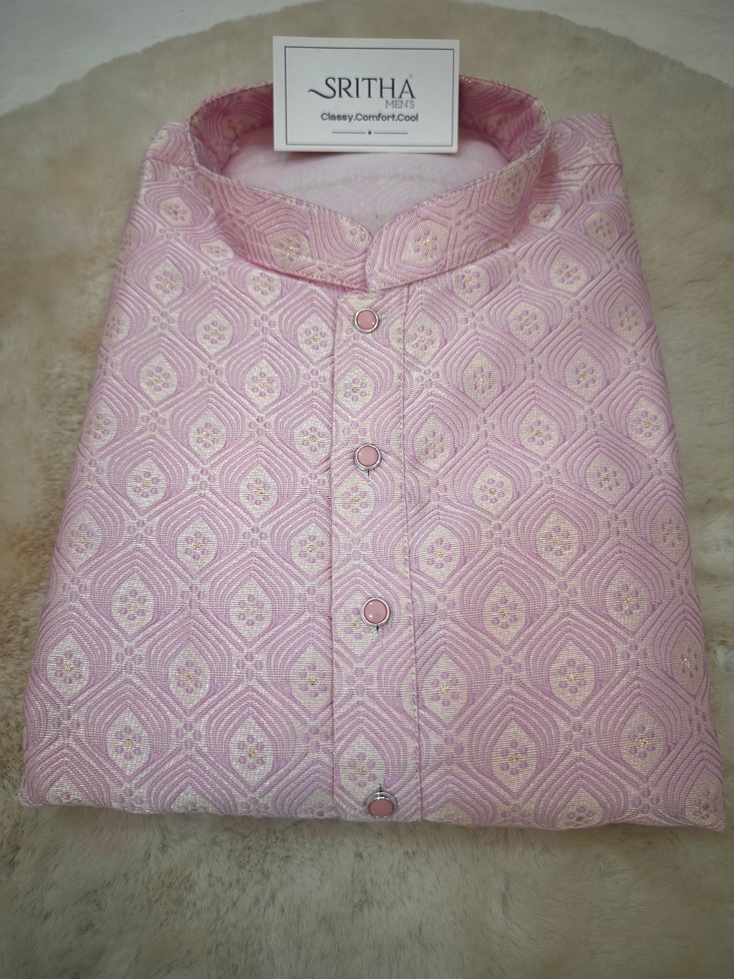 SM0626-02-07 Lavender Pink Jacquard Silk Blend Kurta Set