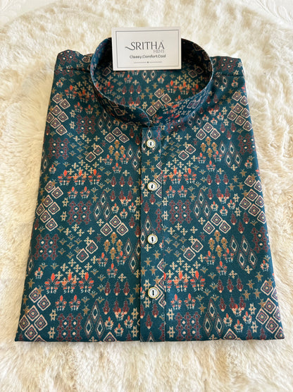 SM0625-01-09 Bottle Green Printed Cotton Kurta