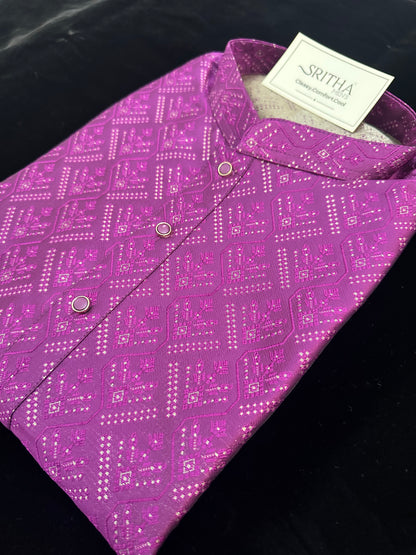 SM0626-02-01 Royal Purple & Gold Silk Blend Kurta Set
