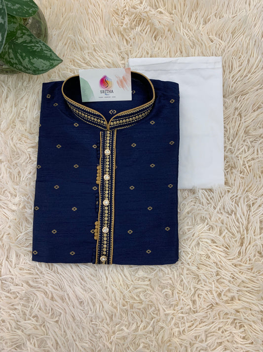 SM0324-04-01 Dark Blue Silk Blend Kurta Set
