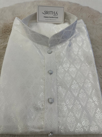SM0525-02-21 White & Silver Soft Silk Blend Kurta Set