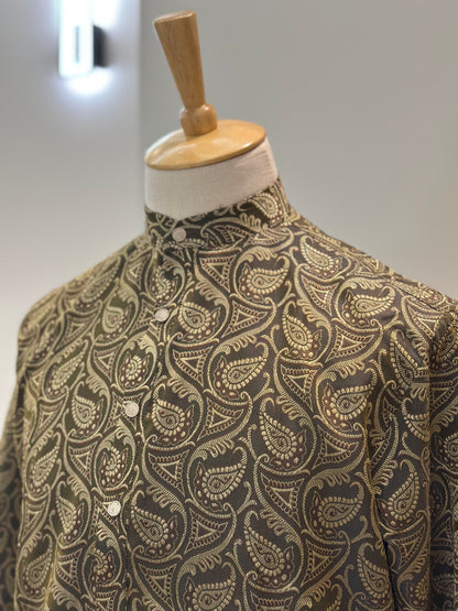 SM0225-03-02 Brown Green Cotton Silk Kurta
