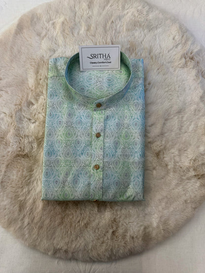 SM1224-01-13 Light Green & Blue Short Sleeve Kurta
