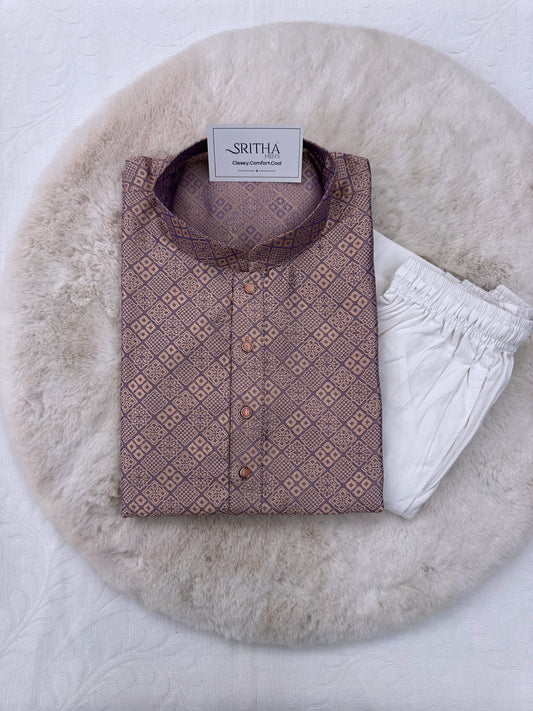 SM0425-02-02  Pastel Lavender & Rose Gold Silk Blend Kurta Set