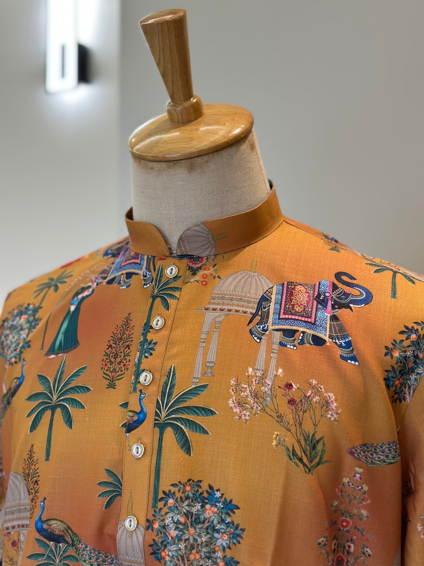 SM0925-01-10 Mustard Heritage Print Cotton Kurta