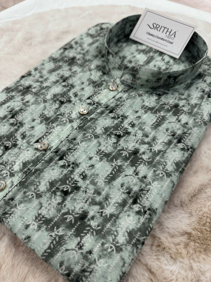 SM0624-01-10 Green & Black Cotton Blend Kurta